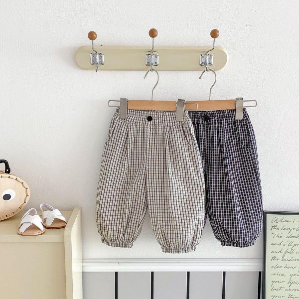 背面狗狗大口袋格紋長褲 