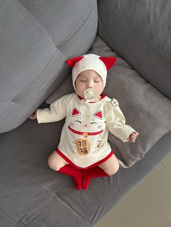 迎春招財貓咪賀年包屁｜附帽 