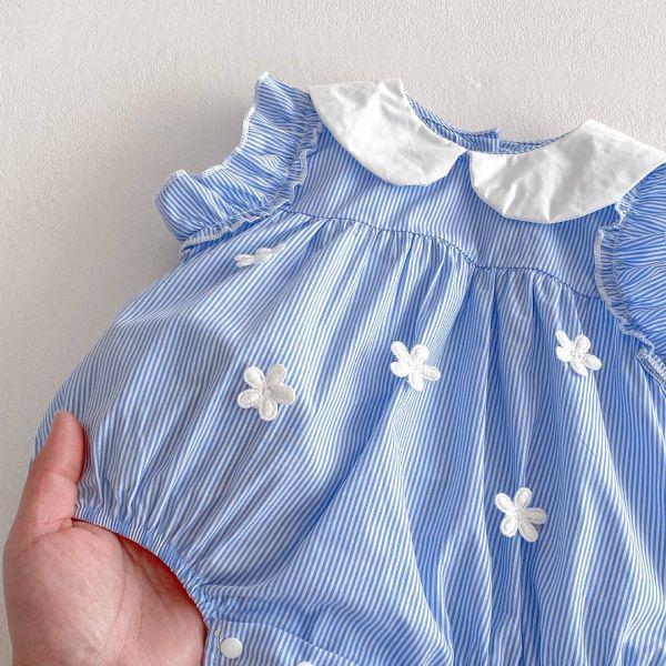 奶油領藍條紋包屁 