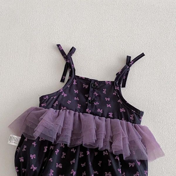 紫色網紗蝴蝶結綁帶包屁 