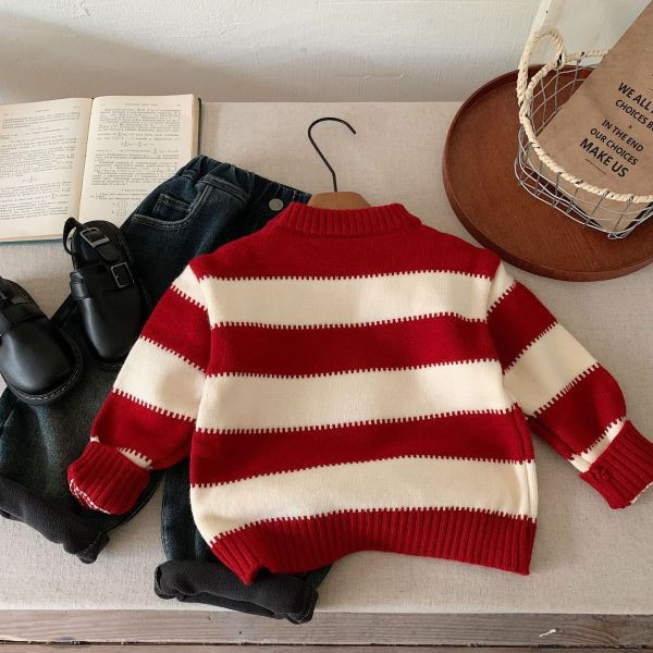 點點紅寬條紋拜年針織上衣 