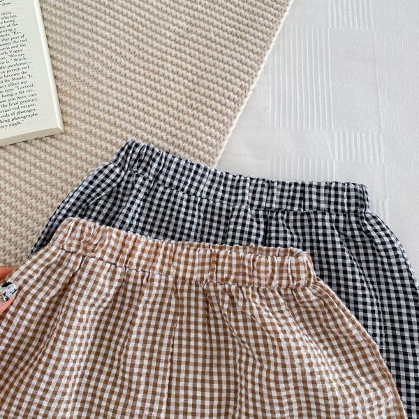 小格紋飛飛袖女寶套裝 