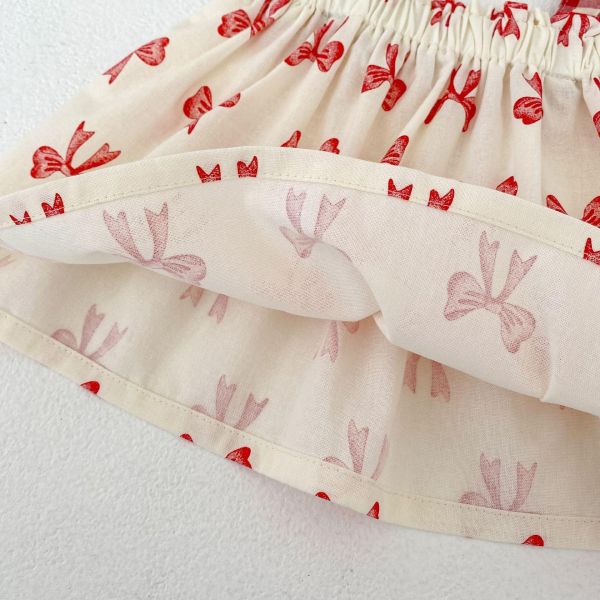 滿印蝴蝶結飄感吊帶套裝 