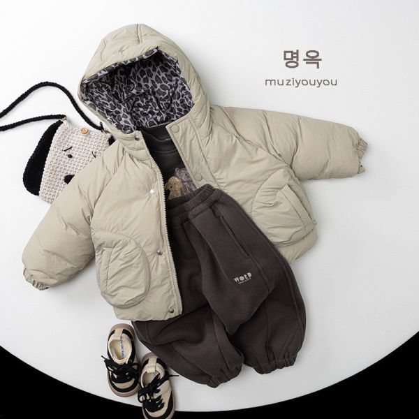 豹紋內裡澎澎連帽加厚外套 