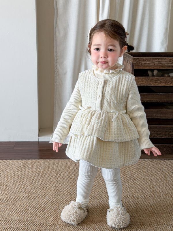 奶油小公主花織背心套裝 