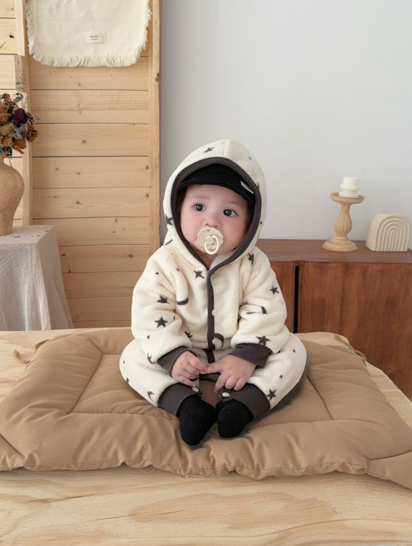 月光星星絨毛排扣連身衣 