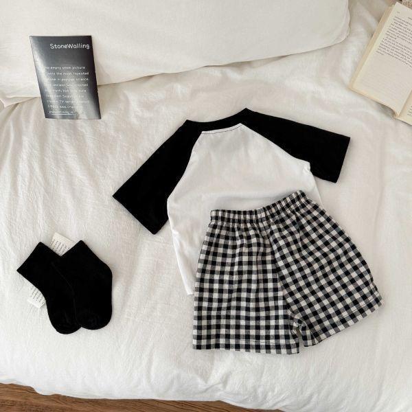 黑白格動物短袖套裝 