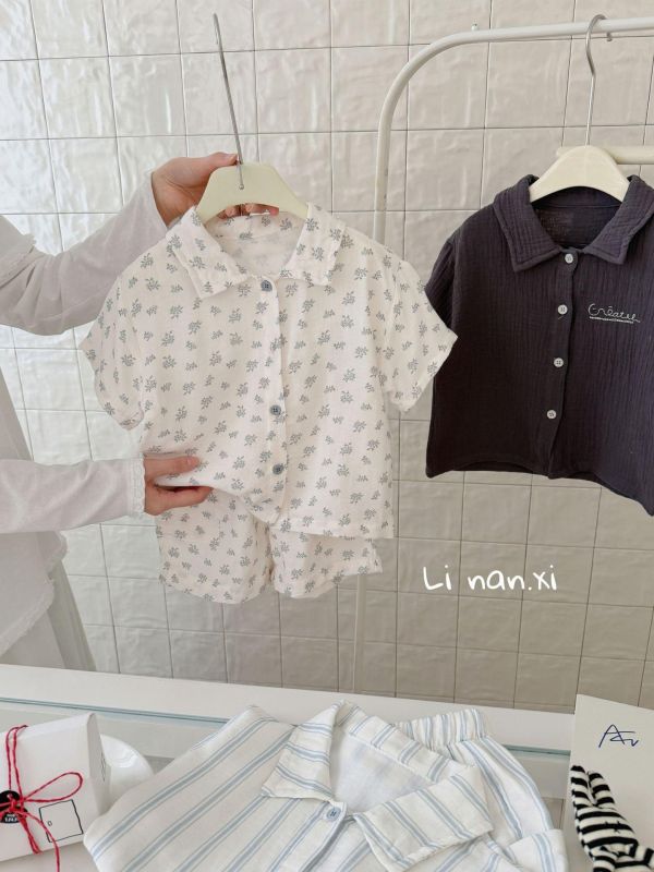 復古款紋路襯衫套裝 