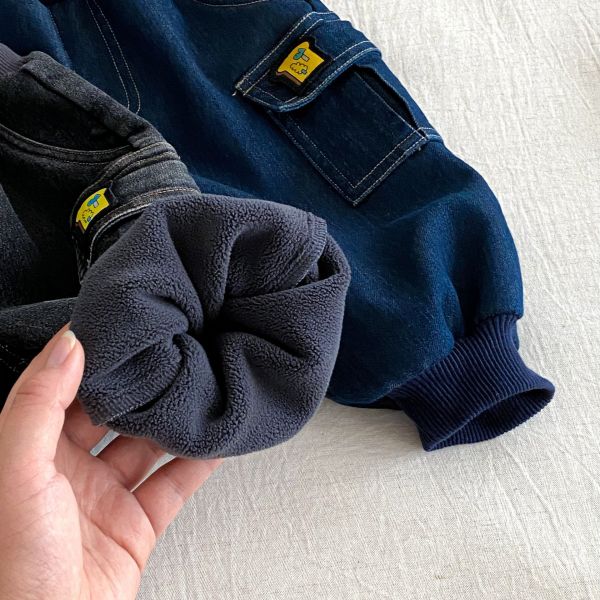 保暖款小口袋牛仔工裝褲 