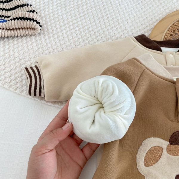 栗子帽小熊加厚連身衣 