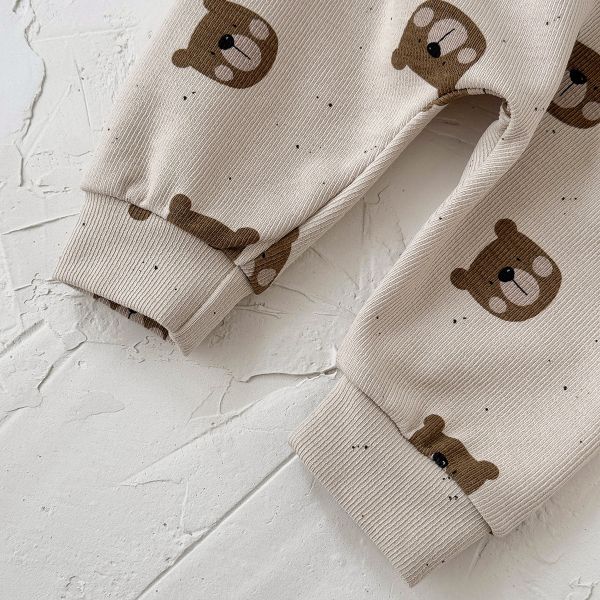 胸前口袋呆熊縮口褲套裝 