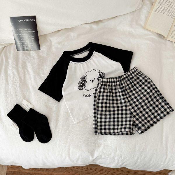 黑白格動物短袖套裝 