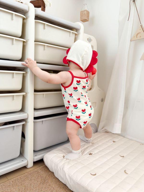 滿印愛心小花包屁｜附帽 