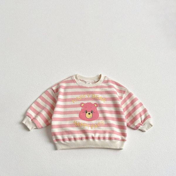 彩色小熊圓領條紋長tee 