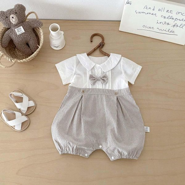 紳士領結格子拼接連身衣 