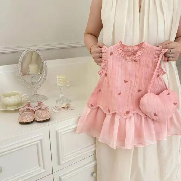 甜美愛心網紗拼接連身裙 