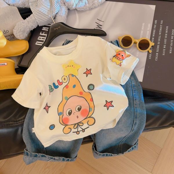 星星人印花短袖米杏tee 