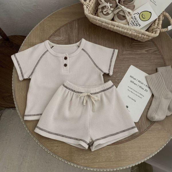 韓系冷色！華夫格素面套裝 