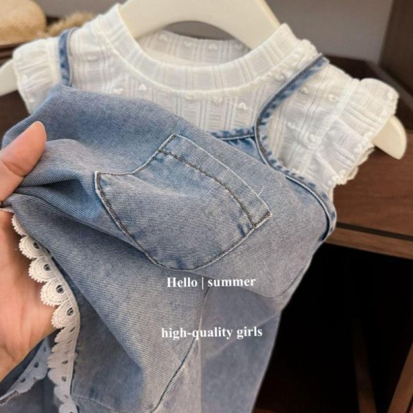 甜甜飛飛袖刺繡愛心牛仔裙 