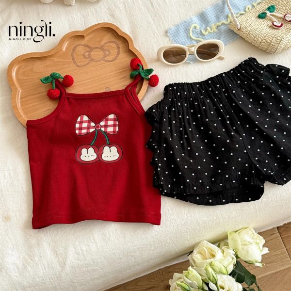 兔子櫻桃點點短褲套裝 