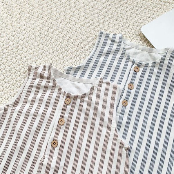 清新風直條紋無袖連身衣 