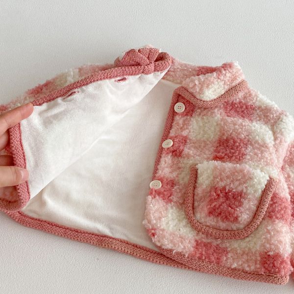 美美粉格口袋加絨套裝 