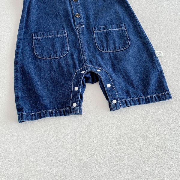 藍色牛仔系雙口袋連身衣｜附帽 