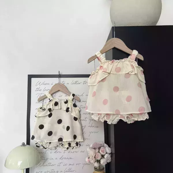 可愛點點花邊吊帶套裝 