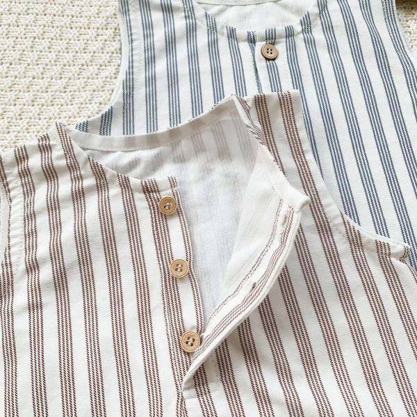 清新風直條紋無袖連身衣 