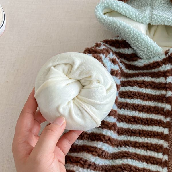 動物臉毛絨條紋連身衣 