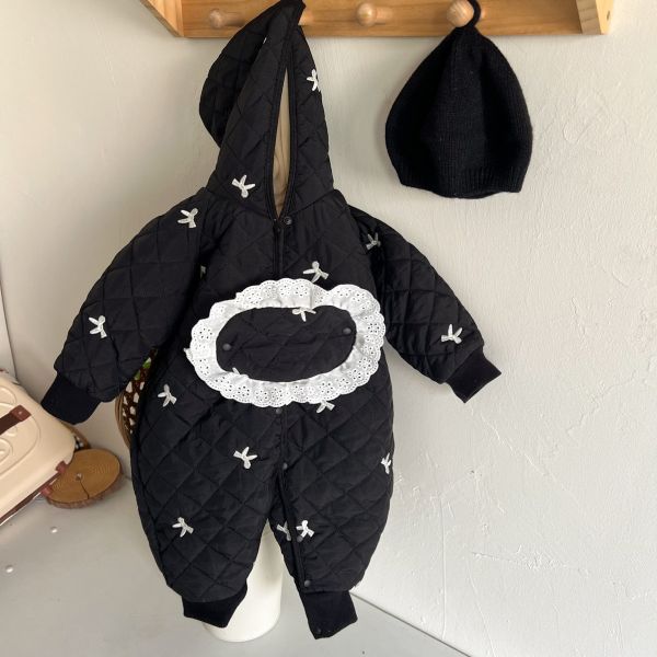 黑白蝴蝶結加絨外出服 