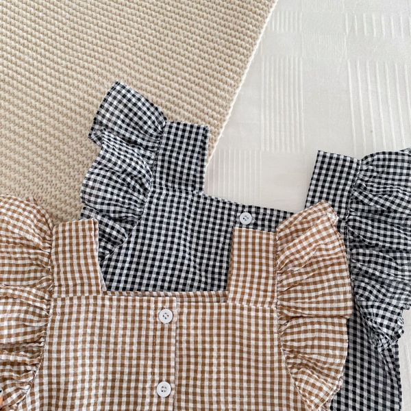 小格紋飛飛袖女寶套裝 