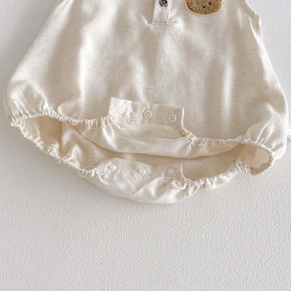 素色胸前呆呆熊無袖包屁 