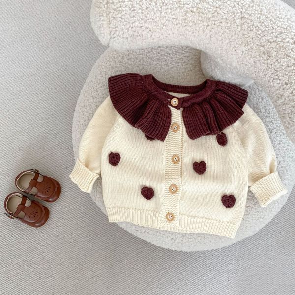 栗可可愛心翻領針織包屁套裝 