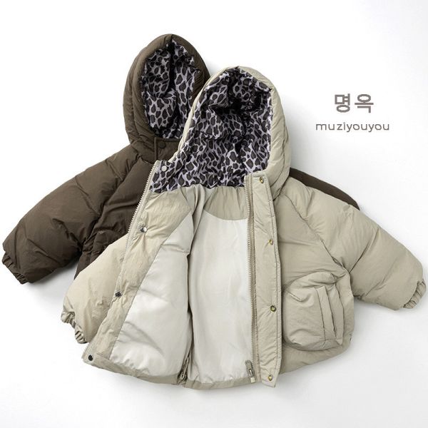 豹紋內裡澎澎連帽加厚外套 