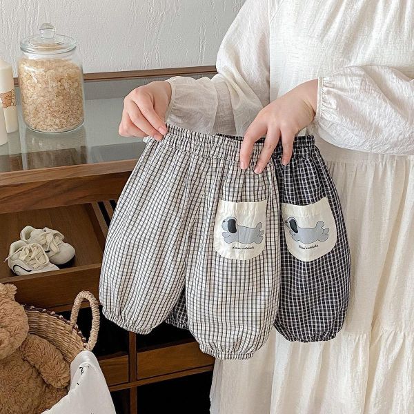 背面狗狗大口袋格紋長褲 