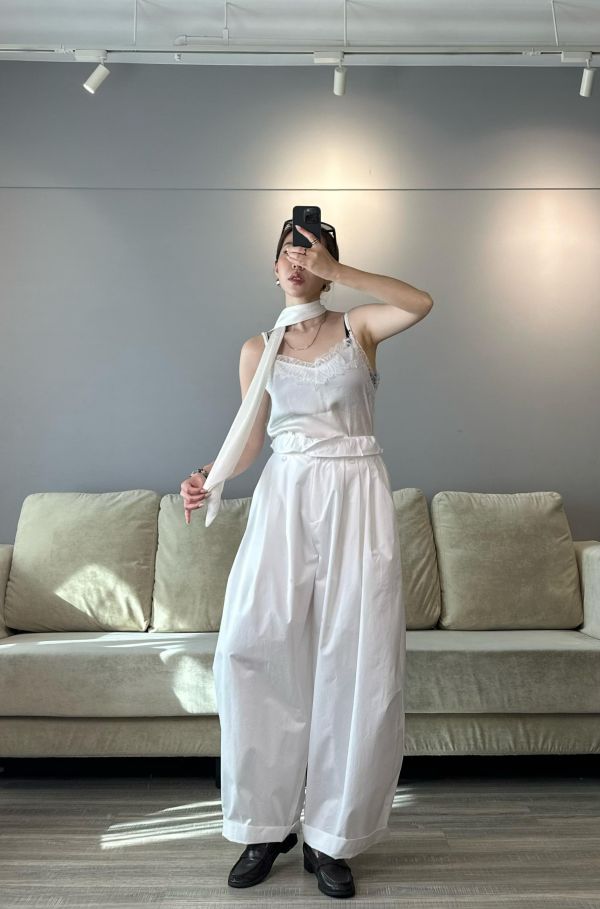 J19 繫帶細肩蕾絲背set(白) 