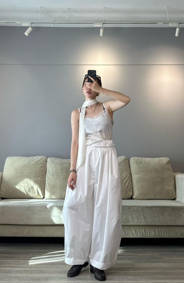 J19 繫帶細肩蕾絲背set(白) 