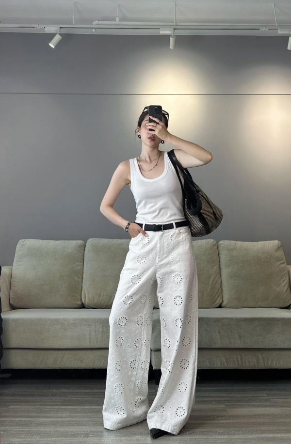 JP14 細緻時髦 簍空蕾絲白牛仔褲(附內裡，S/M) 