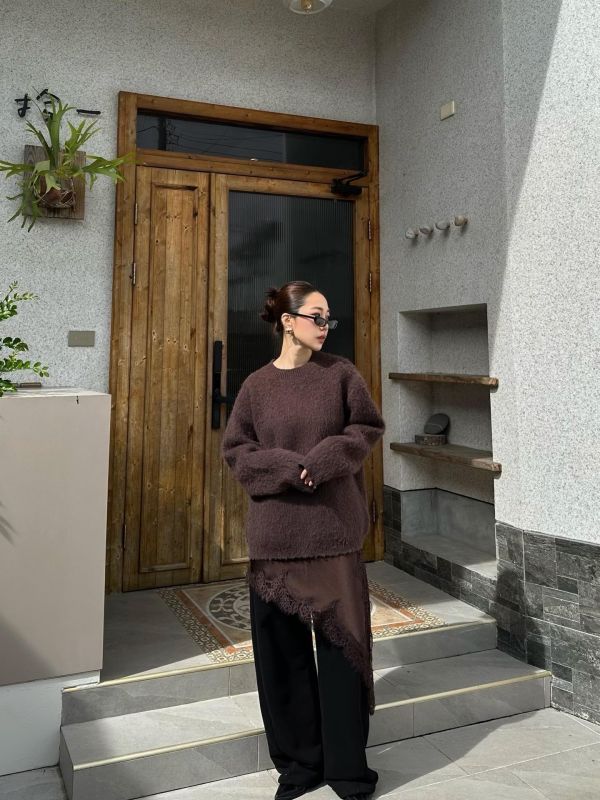 H01 *現貨* 馬海毛厚磅毛衣（咖) 