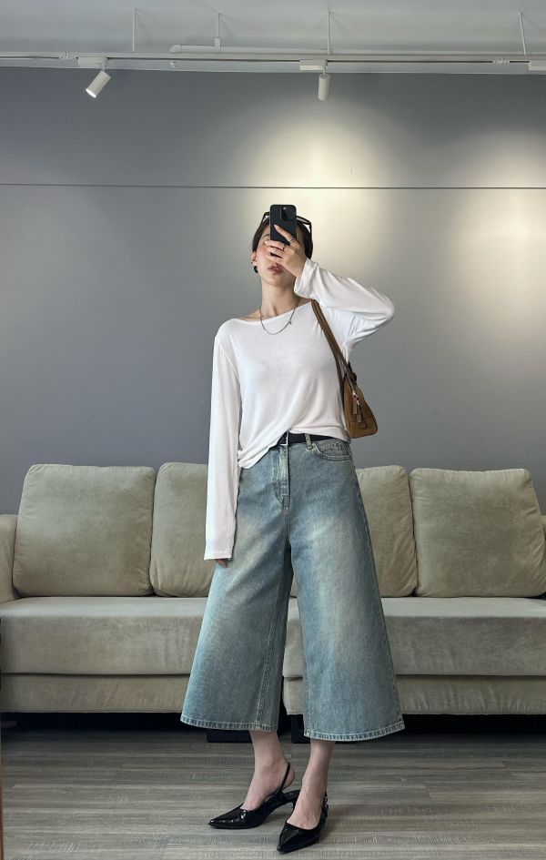 JP17 Tailor粉必收 隨便搭都時髦七分牛仔褲(水洗藍，S/M) 