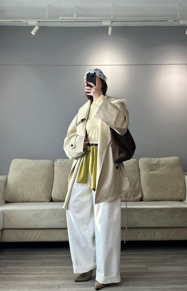 H15 *現貨 時髦人的歐美兩穿下繫帶風衣(卡其） 