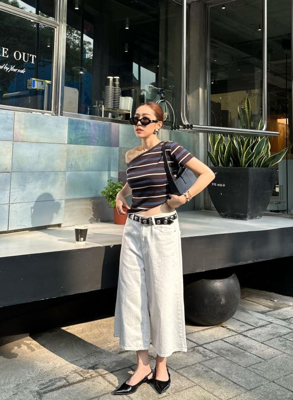 JP17 Tailor粉必收 隨便搭都時髦七分牛仔褲(白，S/M) 