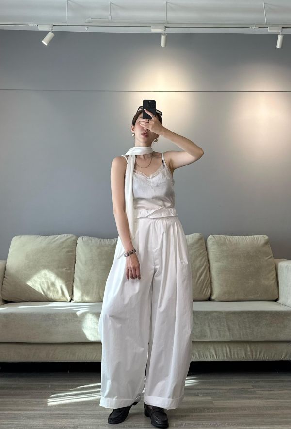 J19 繫帶細肩蕾絲背set(白) 