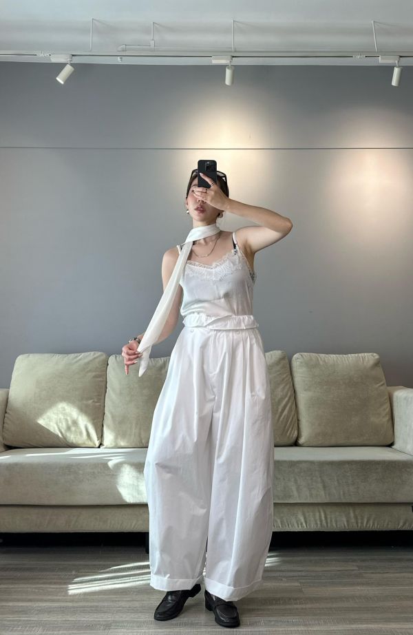 J19 繫帶細肩蕾絲背set(白) 