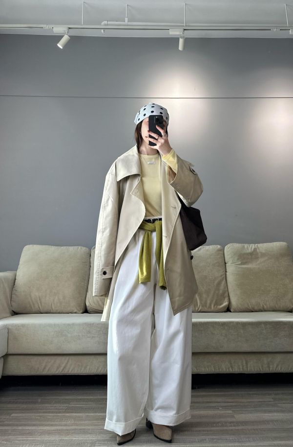 H15 *現貨 時髦人的歐美兩穿下繫帶風衣(卡其） 