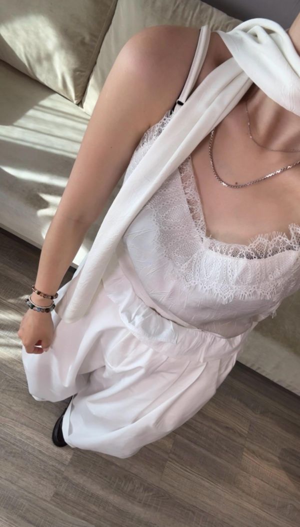 J19 繫帶細肩蕾絲背set(白) 