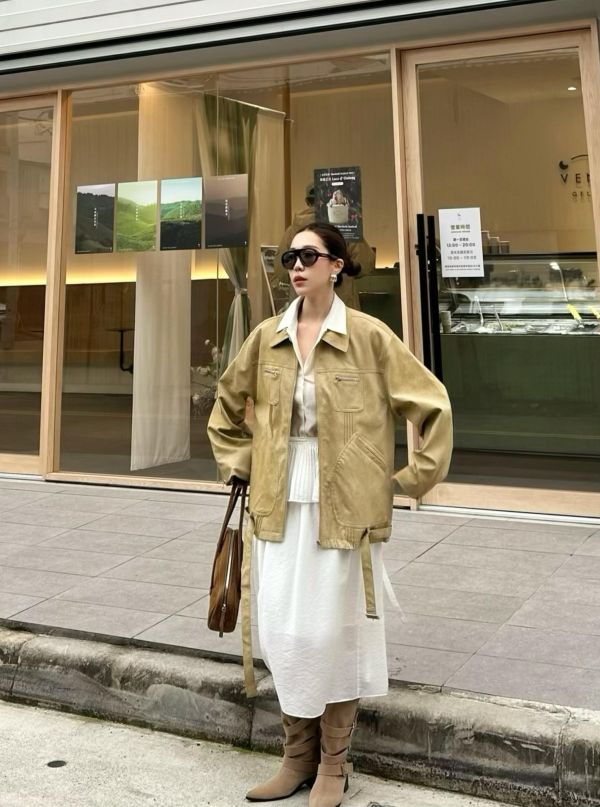 H18 *現貨 細節滿滿 前拉鍊壓線霧面皮革外套(圖片色) 