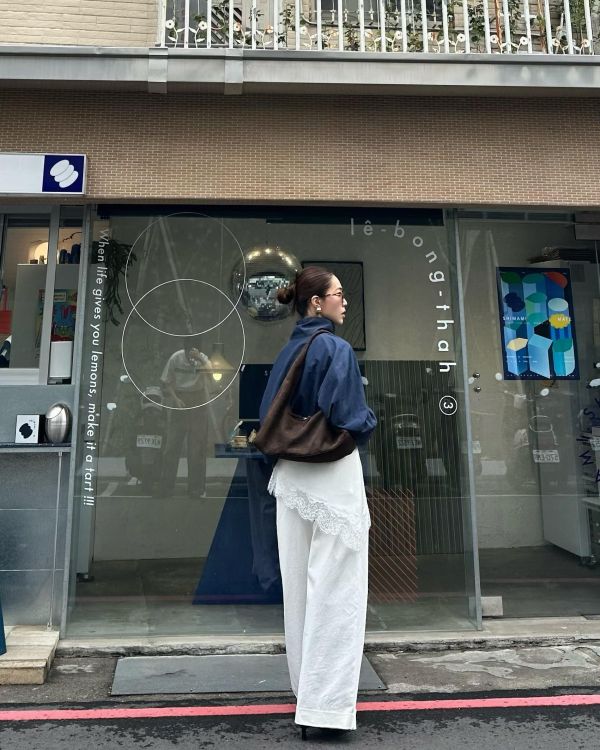 H14 鬆弛時髦 歐美兩穿純色滑布衫(藍) 