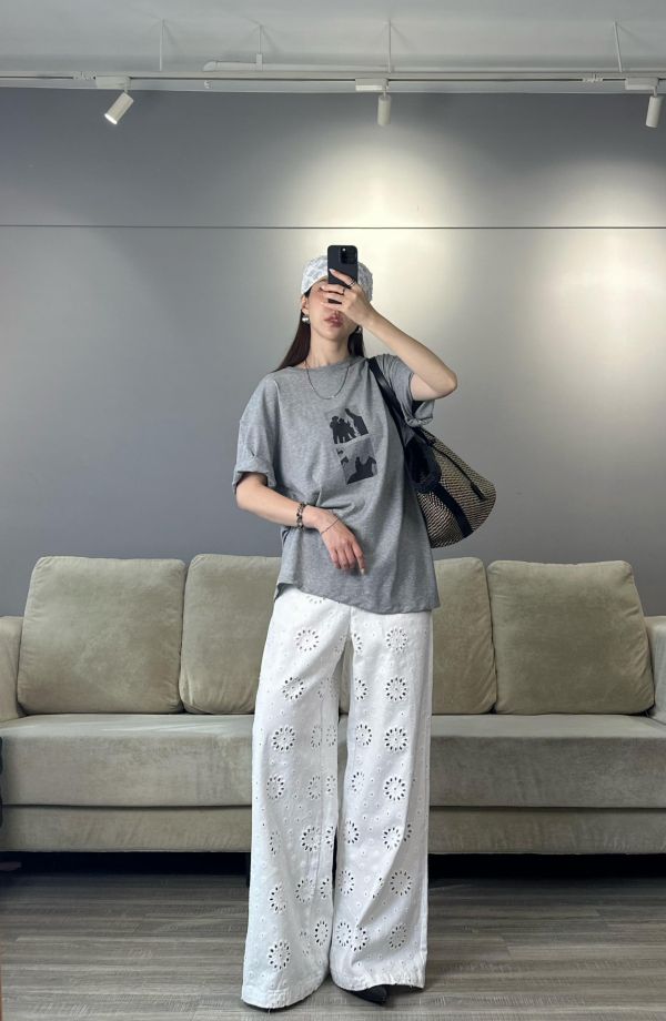 JP14 細緻時髦 簍空蕾絲白牛仔褲(附內裡，S/M) 